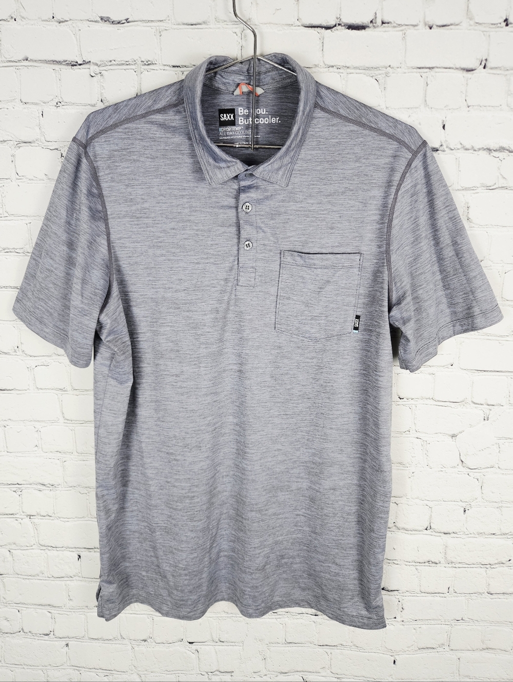 SAXX | DropTemp heathered grey stretch performance short sleeve polo shirt
